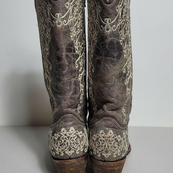 Corral A1094 Women's 6M Tan Leather Cream Embroidered Snip Toe Western Boots - Picture 9 of 12